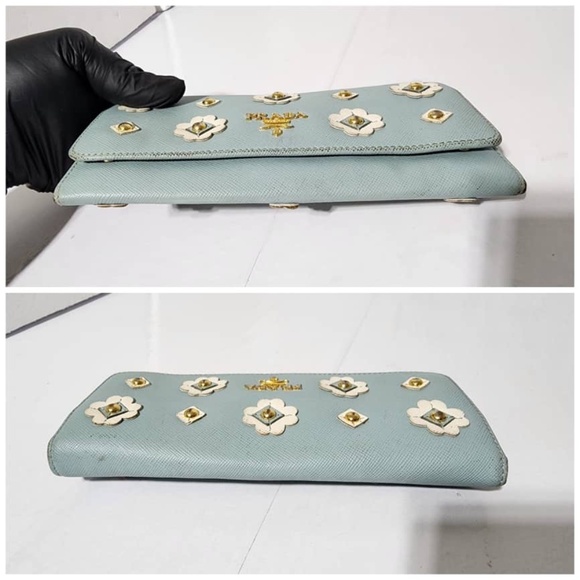 Authentic Prada Saffiano Fiori Wallet Blue - Picture 4 of 15